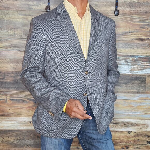 Q by Flynt Wool Cashmere Herringbone Dual Vent Unconstructed Blazer Jacket 42R - Picture 4 of 11